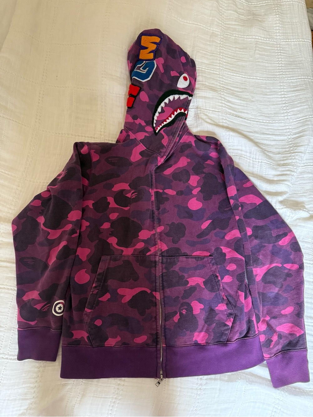 Bape Purple & Pink Camo Shark Full-Zip Hoodie